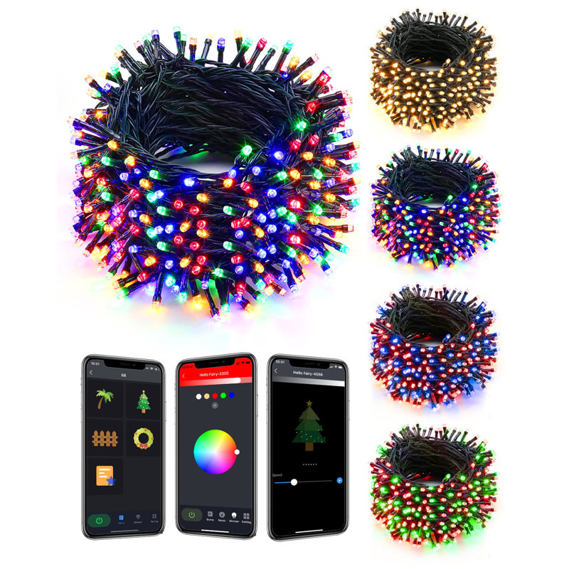 Smart Outdoor Christmas String Lights Diy Color Changing 500led Christmas Fence Lights App Remote Control Group Control Dynamic Fairy Twinkle Lights